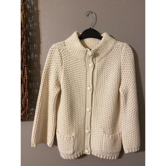 Talbots Womens Cardigan Sweater Cream XS extra small Thick Cotton Wool Pockets - Picture 4 of 6